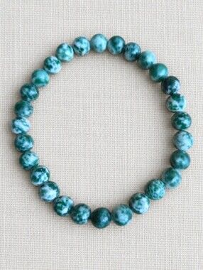 Green Tree Agate Beaded Stretch Bracelet | Handmade